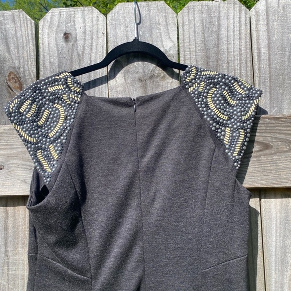 Suzi Chin for Maggie Boutique Gray Dress with Beaded Shoulders - Picture 7 of 8
